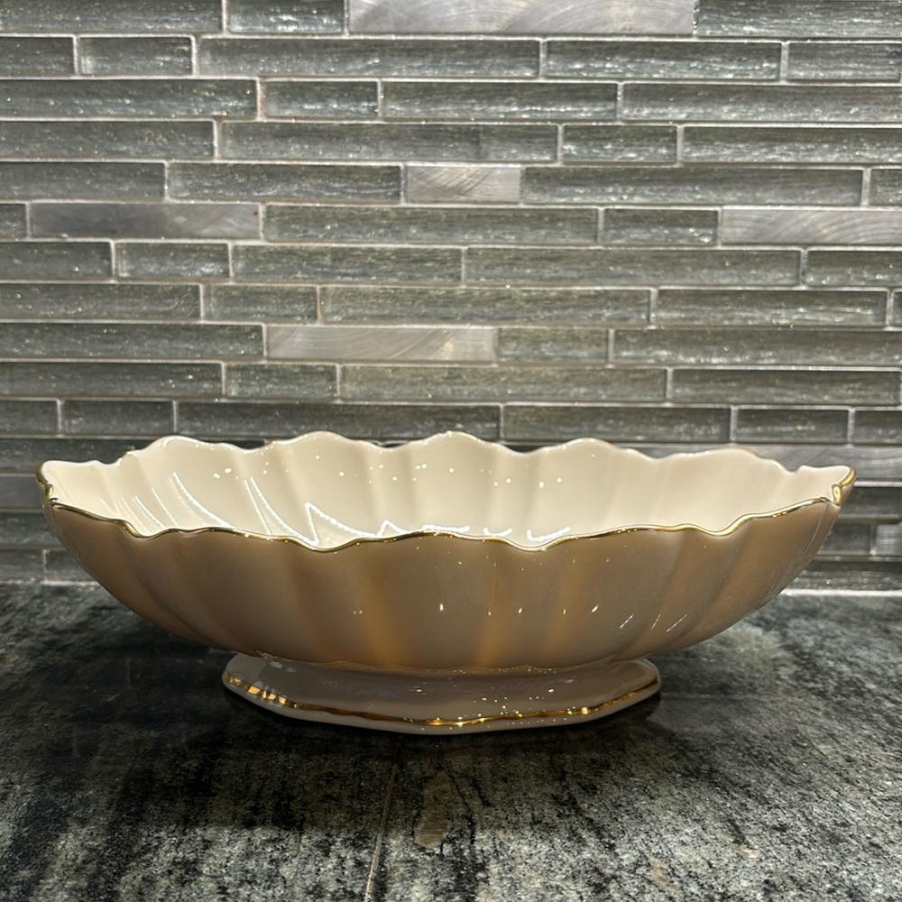 Lenox Porcelain Vintage Symphony Centerpiece with Gold Trim Footed Bowl